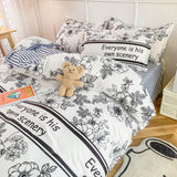 Cotton Home Textile Rose Floral Bedding Set Boy Girl Duvet Cover Flat Sheet Pillowcase Aesthetic Bedcloth Double Queen Bed Linen