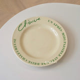 Korean Niche Chic Retro French Alphabet Cream Yellow Green Ceramic Coffee Cup and Saucer Eight-inch Dessert Plate