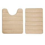 2PCS Bathroom Rug Set Non-Slip Absorbent Shower Pad Soft Memory Foam U-Shaped Toilet Carpet And Rectangle Floor Bath Mat