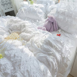 Seersucker Princess Girl Kawaii Bedding Set Lovely Ruffles Home Woman Duvet Cover Set Luxury Solid Color Pleated Bedding Sets