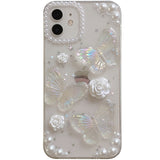 For Apple IPhone 11 12 13 14 Pro Max SE 20 7 8 Plus X XS MAX XR Epoxy Pearl Flowers Butterfly Transparent Phone Case Soft Cover