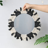 Round Macrame Decorative Wall Mirror for Boho Home Decor Makeup Aesthetic Living Room Bedroom Christmas Wedding Decoration Gift