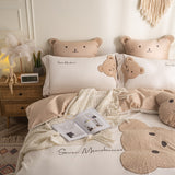 Lovely Bear Embroidery Pure Cotton Bedding Set High-end 60s Long-staple Cotton Duvet Cover Set with Sheet Bed Set 3 Pcs To 7 Pcs