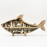 New Marine Animal Wooden Handicraft Creative Marine Wind Wooden Carving Fish Table Decoration With Light  3D In Home Room