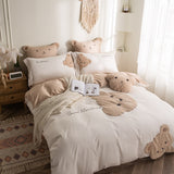 Lovely Bear Embroidery Pure Cotton Bedding Set High-end 60s Long-staple Cotton Duvet Cover Set with Sheet Bed Set 3 Pcs To 7 Pcs