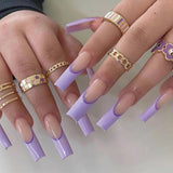 24Pcs Purple Y2K Press on Nails Star Diamond Designs Full Cover Fake Nails Long Coffin Acrylic False Nails for Women