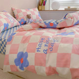 Ins Pink Flowers Bedding Set Flat Bed Sheet Duvet Cover Twin Full Queen Nordic Bed Linen Boy Girl Bedding Sets Flower Cherry