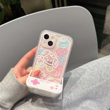 Phone Case For iPhone 14 Pro Max 11 13 12 Xs X Xr 7 8 Plus Se  Cover Colorful Cartoon Flower Wit Invisible Stand Holder