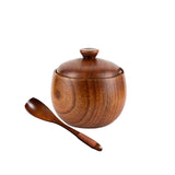 Wooden Salt Cellar Sugar Bowl Pepper Box Salt Seasoning Container Storage Box with Lid and Spoon Wooden Spice Box spice jars