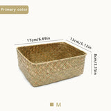 Handmade Woven Storage Box Straw Organizers Basket Rectangle Gadgets Toys Sundries Basket Container Home Bathroom Kitchen Case