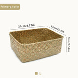 Handmade Woven Storage Box Straw Organizers Basket Rectangle Gadgets Toys Sundries Basket Container Home Bathroom Kitchen Case