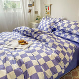 Checkerboard Bedding Set Hot Sale Single Queen Size Flat Sheet Quilt Duvet Cover Pillowcase Polyester Bed Linens Home Textile