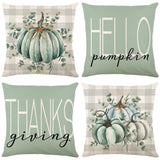 Fall Thanksgiving Home Sofa Decorative Throw Pillow Covers 18x18 Inches Linen Square Pillows Cushion Cover Plaid Pillowcase