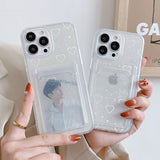 Love Heart Phone Case For iPhone 14 Pro Max 13 12 11 Pro Max XR 7 8 Plus XS X SE Laser Soft Wallet Card Holder Clear Cover