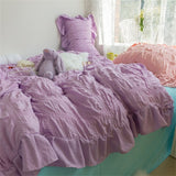 Seersucker Princess Girl Kawaii Bedding Set Lovely Ruffles Home Woman Duvet Cover Set Luxury Solid Color Pleated Bedding Sets