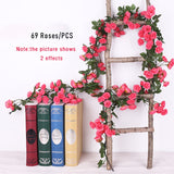 1pcs Artificial Flowers Vine 45pcs / 69pcs Rose DIY Wedding Decoration Fake Flower Home Room Decor Wall Hanging Garland Plants