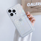 Love Heart Phone Case For iPhone 14 Pro Max 13 12 11 Pro Max XR 7 8 Plus XS X SE Laser Soft Wallet Card Holder Clear Cover