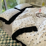 INS Heart Love Flower Bedding Sets Bed Sheet Simple Black White Duvet Cover Lace Bed Sheet Set Girl Woman Luxury Textiles