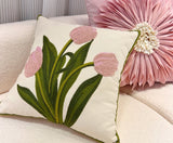 Retro Tulips Orchid flower Embroidered Pillowcase Cushion Cover Morden Casual Cotton Case Sofa Bedroom Decro 45x45cm