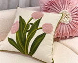 Retro Tulips Orchid flower Embroidered Pillowcase Cushion Cover Morden Casual Cotton Case Sofa Bedroom Decro 45x45cm