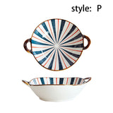 7.5inch Retro Ceramic Salad Bowl With Handle Kitchen Soup Noodle Bowl Microwave Oven Bakware Pan Pasta Fruit Plate Tableware