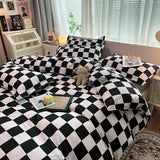 Checkerboard Bedding Set Hot Sale Single Queen Size Flat Sheet Quilt Duvet Cover Pillowcase Polyester Bed Linens Home Textile