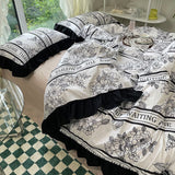 INS Heart Love Flower Bedding Sets Bed Sheet Simple Black White Duvet Cover Lace Bed Sheet Set Girl Woman Luxury Textiles