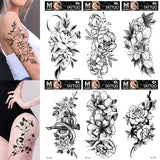 Sexy Black Flower Temporary Tattoos For Women Thigh Men Arm Sleeve Rose Flower Realistic Fake 3D Tatoos Forearm Tattoo Stickers