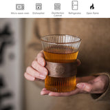 320ml Coffee Mug Glass Tea Cup Cocktail Beer Whiskey Glass Walnut Stripe Cups Mugs Japanese Style Espresso Tableware Drinkware