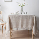 Three-dimensional Jacquard Checkered Tablecloth,Cotton Linen Tassels Dust-Proof Table Cover,For Dinning Party Wedding Decor