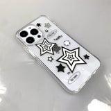 Korea Black White Star INS Phone Cases for IPhone14 6 7 8 11 12 13Pro Max X XS XR Transparent Cool Punk Harajuku Y2K Soft Shell
