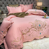 European Style Bedding Set Luxury Gold Royal Embroidery Satin Double Duvet Cover Pure Cotton Bed Sheets and Pillowcases Bed Set