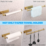 Adhesive Toilet Paper Holder 304 Stainless Steel Brushed Gold Paper Towel Roll Rack Black Bathroom Kitchen Long Tissue Hanger