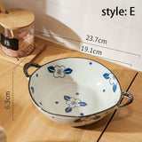 7.5inch Retro Ceramic Salad Bowl With Handle Kitchen Soup Noodle Bowl Microwave Oven Bakware Pan Pasta Fruit Plate Tableware