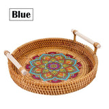 Handwoven Rattan Tray Bread Woven Storage Baskets Fruit Cake Snacks Round Picnic Basket Dinner Serving Trays Kitchen Supplies