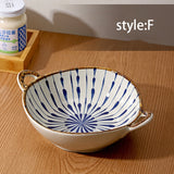 7.5inch Retro Ceramic Salad Bowl With Handle Kitchen Soup Noodle Bowl Microwave Oven Bakware Pan Pasta Fruit Plate Tableware