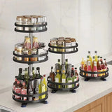 Multi-Layer Rotating Corner Storage Rack for Kitchen, Countertop Use, Carbon Steel, 360° Rotation, Spice Bottles Holders