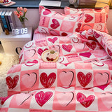 Home Textile Pink Bedding Set For Girl Kid Teen Beds Sheet Strawberry Duvet Quilt Cover Pillowcase Stripe Bed Sheet