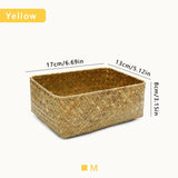 Handmade Woven Storage Box Straw Organizers Basket Rectangle Gadgets Toys Sundries Basket Container Home Bathroom Kitchen Case