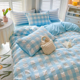 Girls Bedding Sets Kawaii Seersucker Bed Sheet Pillowcase Solid Color Duvet Cover Cute Home Decoration