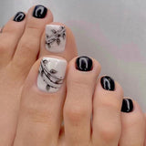 24Pcs False Toes Nails French Square Nude Color Nature Fake Toe Nails Feet Nail Tips Artificial Press On Toenails for Women
