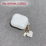 Dreamy White Glossy Shell Pearl Bracelet Keychain Earphone Soft case For Apple Airpods 1 2 Pro 3 Wireless Headset Box Cover