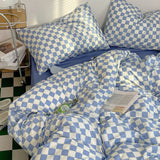 Checkerboard Bedding Set Hot Sale Single Queen Size Flat Sheet Quilt Duvet Cover Pillowcase Polyester Bed Linens Home Textile