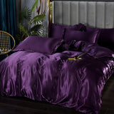 Silk Bedding Set with Duvet Cover Bed Sheet Pillowcase Luxury Satin Bedsheet Solid Color King Queen Full Twin Size