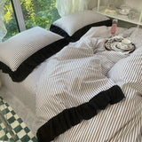 INS Heart Love Flower Bedding Sets Bed Sheet Simple Black White Duvet Cover Lace Bed Sheet Set Girl Woman Luxury Textiles