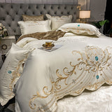 European Style Bedding Set Luxury Gold Royal Embroidery Satin Double Duvet Cover Pure Cotton Bed Sheets and Pillowcases Bed Set