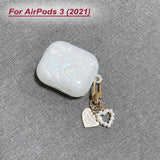 Dreamy White Glossy Shell Pearl Bracelet Keychain Earphone Soft case For Apple Airpods 1 2 Pro 3 Wireless Headset Box Cover