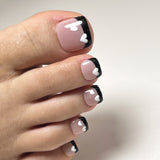 24Pcs False Toes Nails French Square Nude Color Nature Fake Toe Nails Feet Nail Tips Artificial Press On Toenails for Women