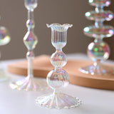 Luxury Iridescent Candle Holders Decor for Table Nordic Rainbow Vase Flower Home Decoration Glass Candlestick Wedding Centerpiec