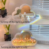 DIY Cloud Tulip LED Night Light Girl Bedroom Ornaments Creative Photo Frame Mirror Table Lamps Bedside Handmade Birthday Gifts